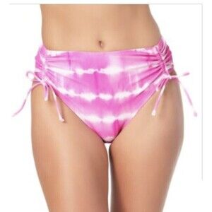 NWT CA Waves Medium High Waist Bikini Bottom Tie Dye Pink Swim Pool Beach